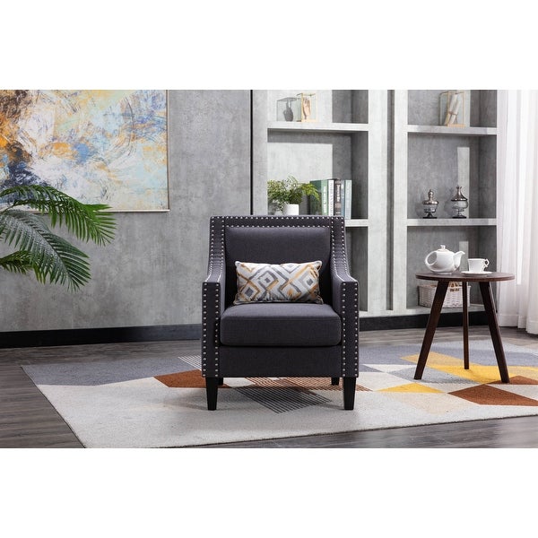 Accent Armchair Living Room Chair with Nailheads and Solid Wood Legs， Black