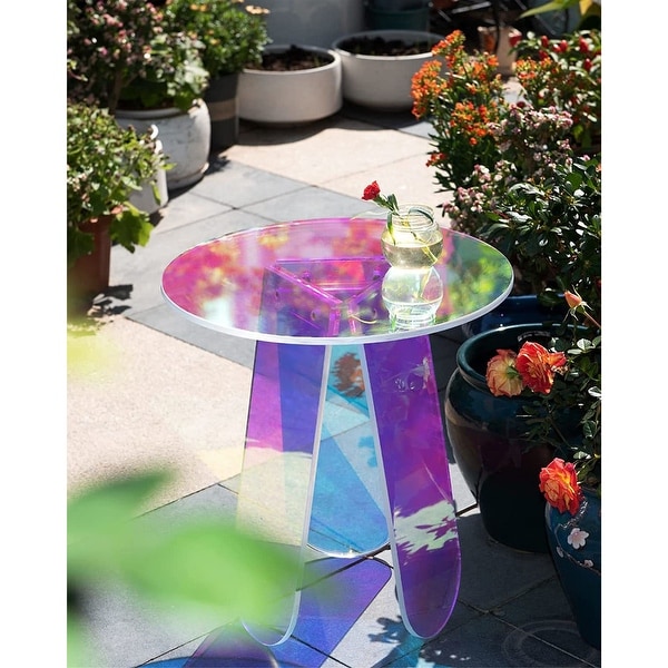 Acrylic Rainbow Color Coffee Table Iridescent Glass Round Side Table