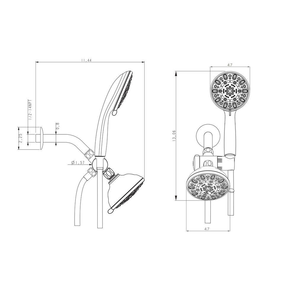 Logmey 7-Spray Patterns with 1.8 GPM 5 in. Wall Mount Dual Shower Heads with Handheld and Hose in Matte Black LM-704MB