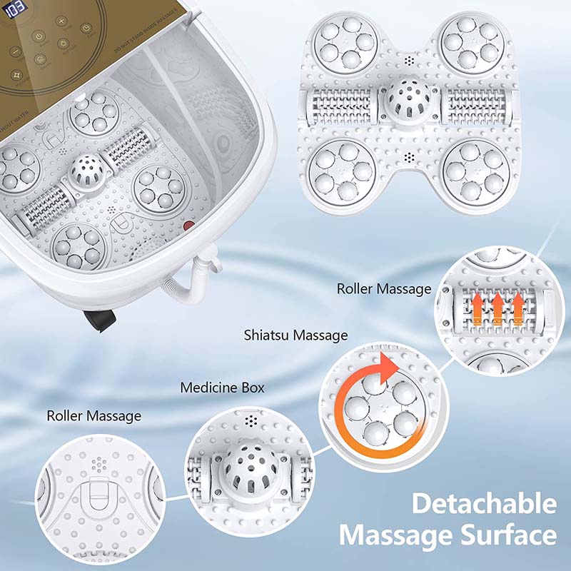 Foot Spa Bath Massager Pedicure Spa Tub with Heat, 2 Rollers, 4 Shiatsu Massagers, Temperature Control, Timer, 3-Angle Shower