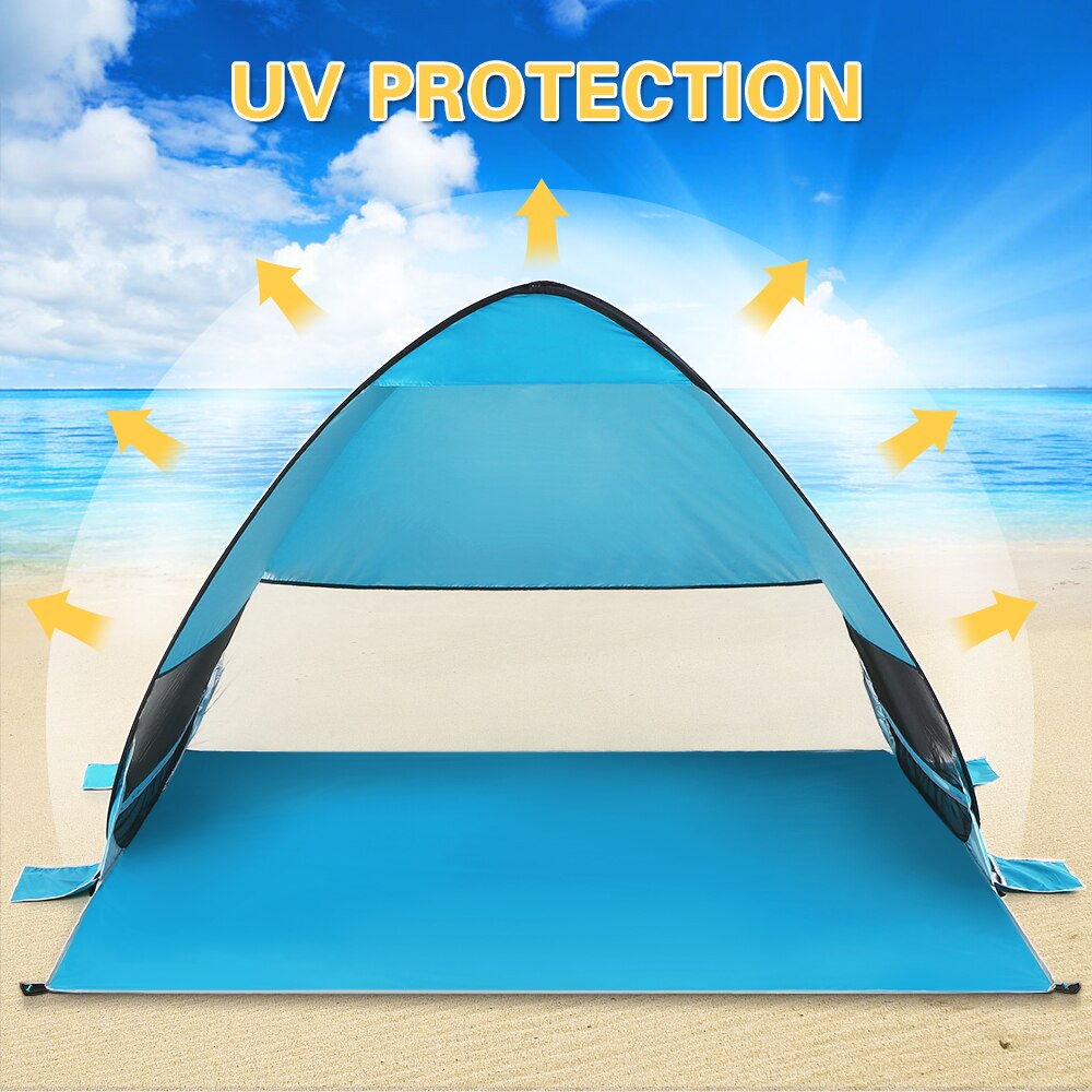 Pop Up Beach Tent UPF 50+ Sun Shelter for 2-3 Person Automatic Portable Beach Shade Tent Outdoor Cabana Sun Umbrella，Blue