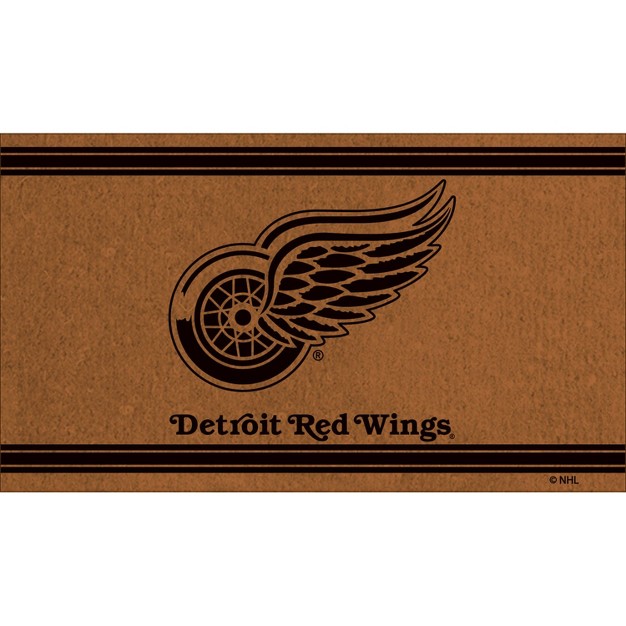 Evergreen Detroit Red Wings Logo Turf Mat Brown 28 X 16 Inches Indoor Outdoor Doormat