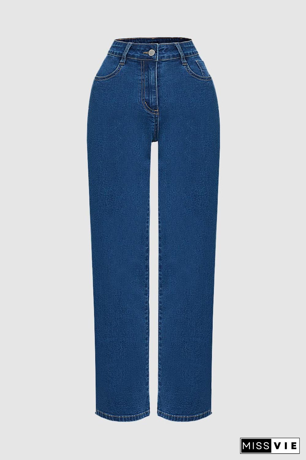 High Waist Button Straight Leg Jeans