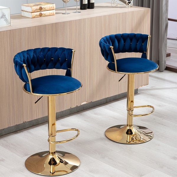 Set of 2 Swivel Height Adjustable Bar Stools with Footrest