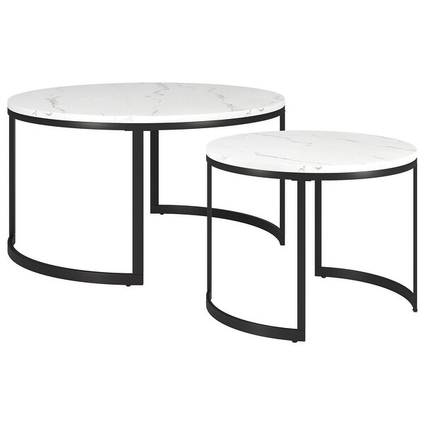 Mitera Round Nested Coffee Table with Faux Marble Top