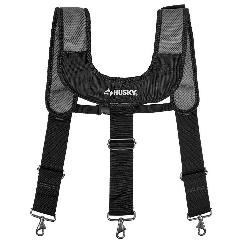 Husky 2-Bag 14-Pocket Black Electricians Suspension Rig Work Belt with Suspenders HD00146