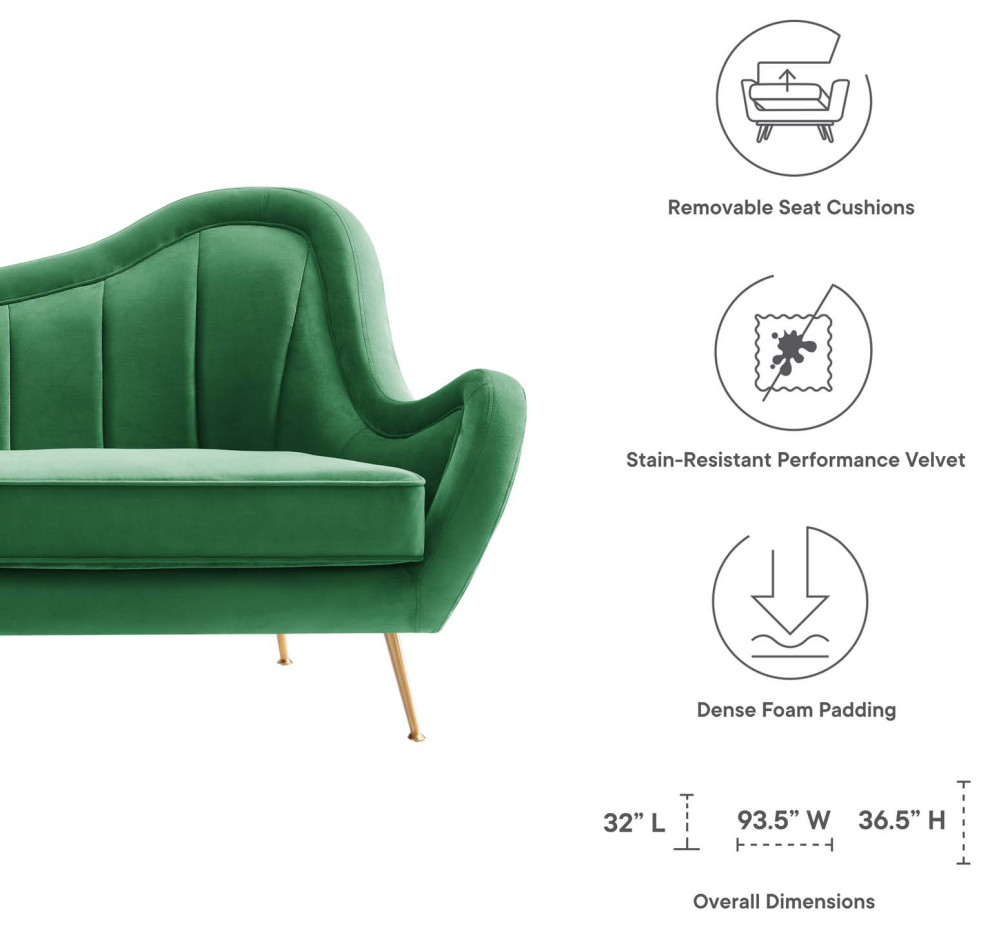 Cheshire Channel Tufted Velvet Sofa   Midcentury   Sofas   by Modway  Houzz