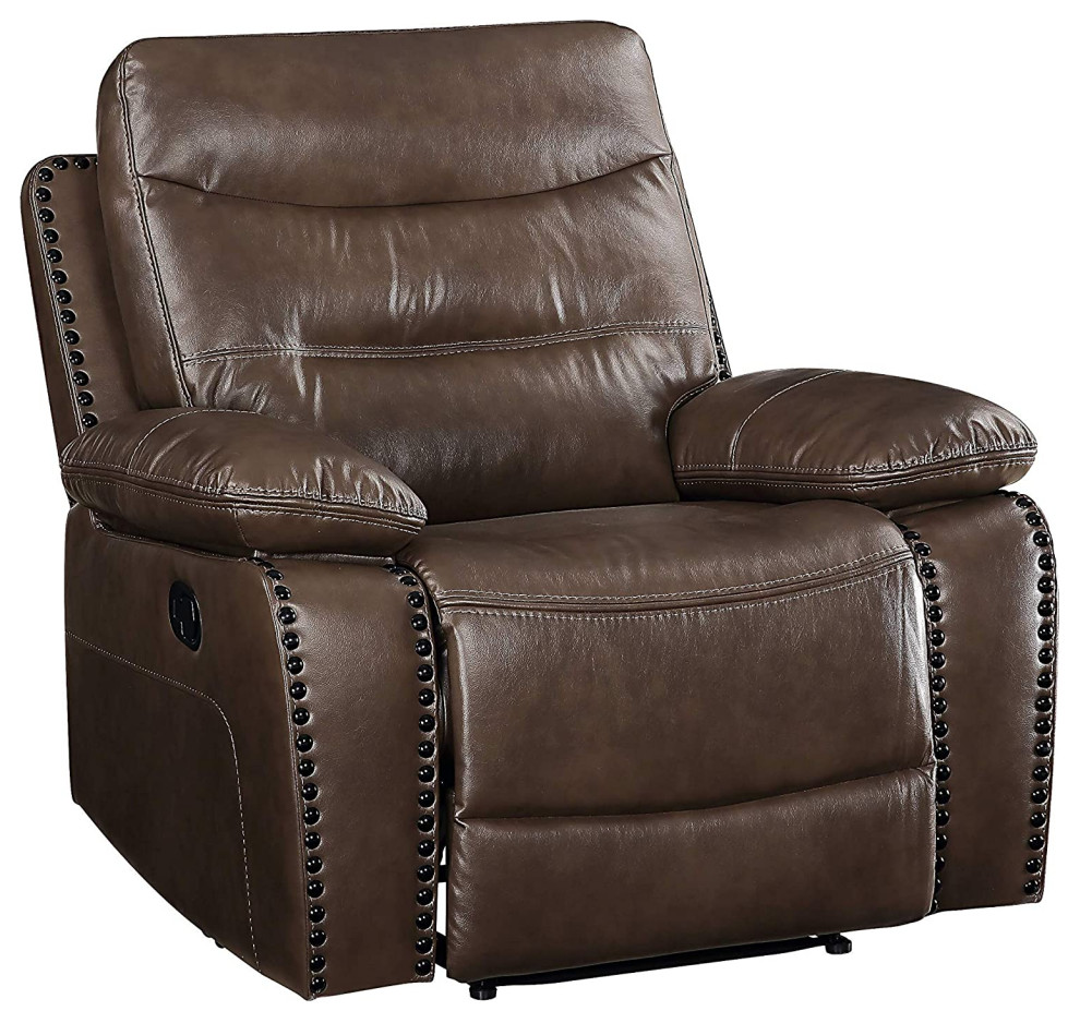 Modern Recliner  Padded Upholstered Seat and Pillow Top Armrest  Brown   Contemporary   Theater Seating   by Decor Love  Houzz