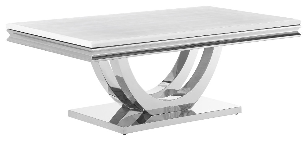 Kerwin U base Rectangle Coffee Table White and Chrome   Modern   Coffee Tables   by Modon  Houzz