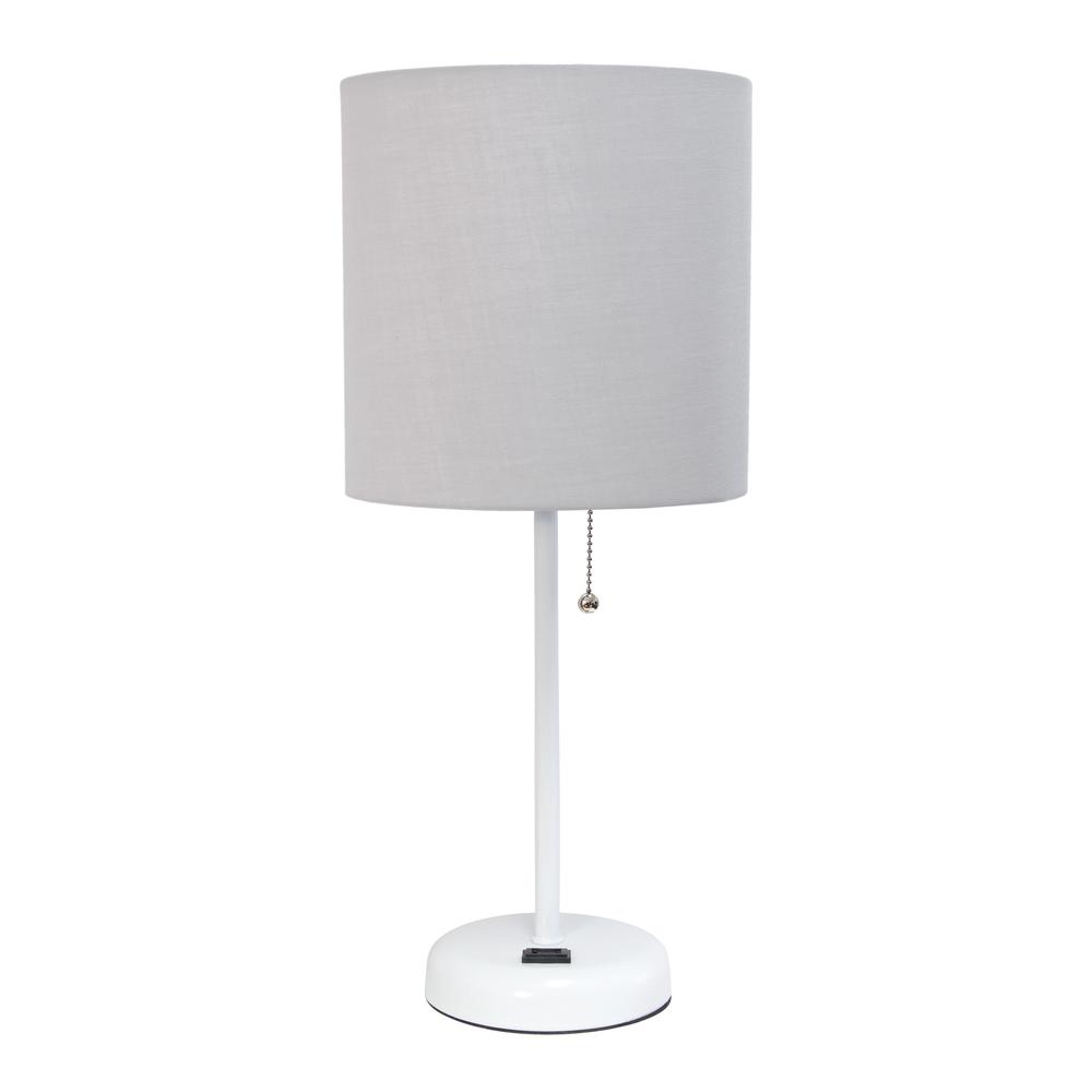 LimeLights White Stick Lamp with Charging Outlet and Fabric Shade