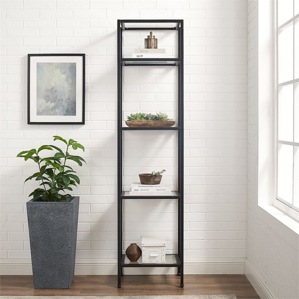 Bowery Hill 4 Shelf Narrow Glass Etagere Bookcase in Oil Rubbed Bronze   Transitional   Bookcases   by Homesquare  Houzz