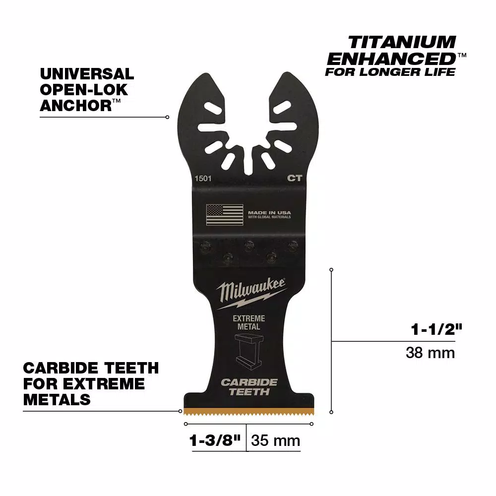 Milwaukee 1-3/8 in. Carbide Universal Fit Extreme Metal Cutting Oscillating Multi-Tool Blade (3-Pack) and#8211; XDC Depot