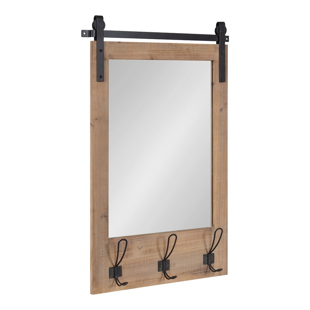 Kate and Laurel Cates Wood Framed Wall Mirror with Hooks