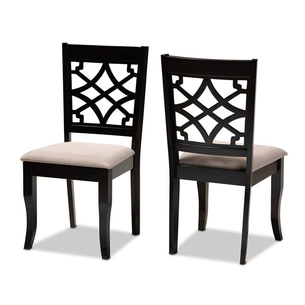 Set of 2 Upholstered Espresso Wood Dining Chairs Sand - 19x37