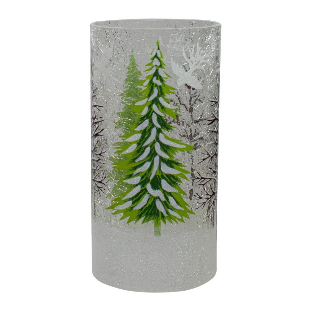 Hand Painted Christmas Pine Trees Flameless Glass Candle Holder