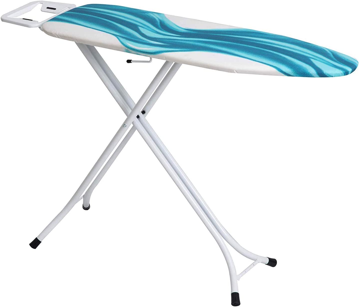 Mabel Home Adjustable Height， Deluxe， 4-Leg， Ironing Board， Extra Cover， Blue/White Patterned