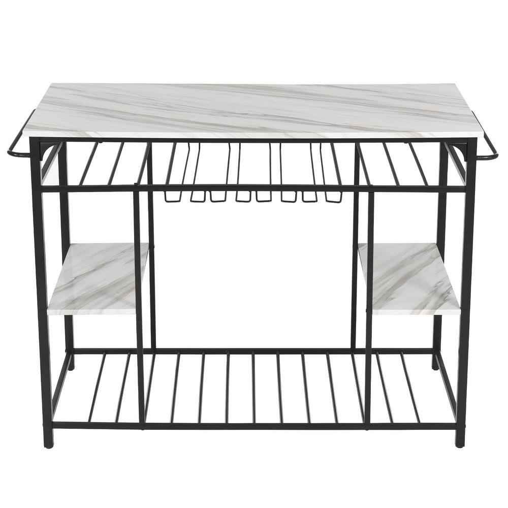 Marble White Kitchen Island Rack Counter Height Prep Table with Glass Racks and Large Worktop KIMW-10104