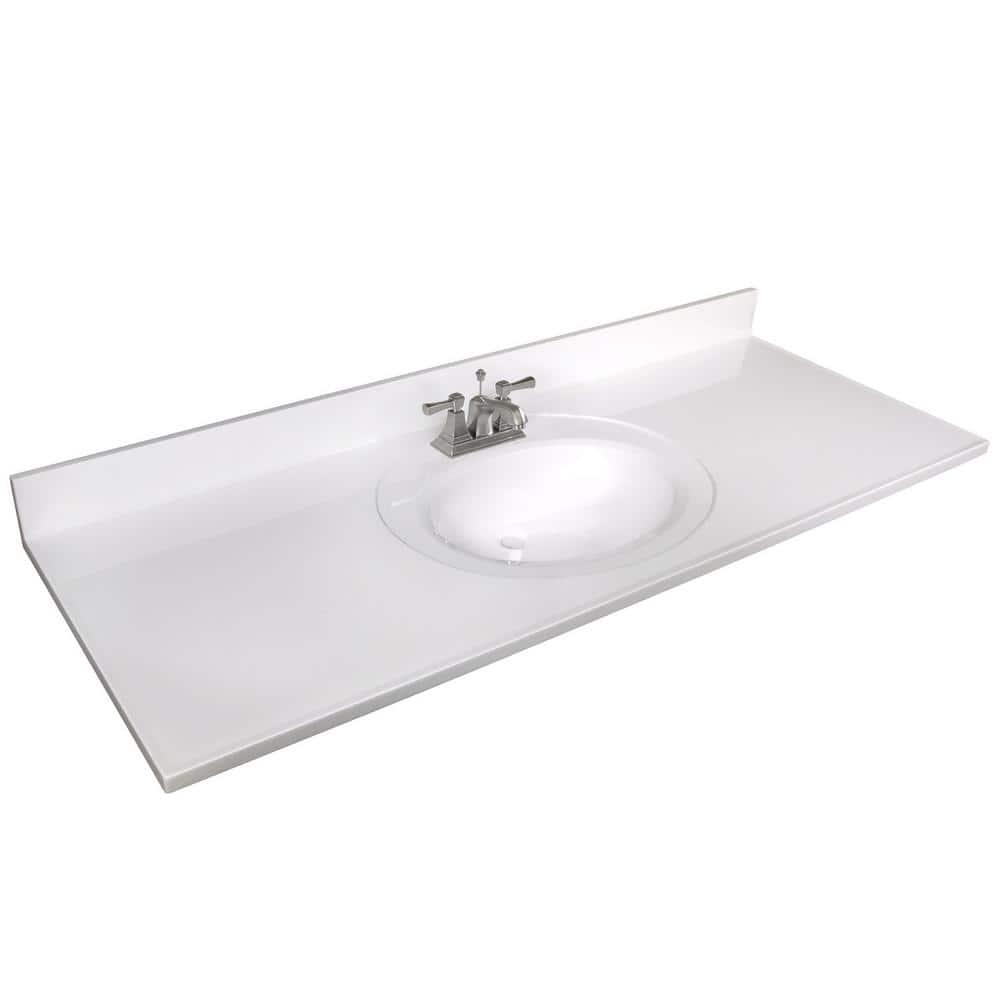 Design House 61 in W Cultured Marble Vanity Top in Solid White with 4 in Center Set Solid White Single Basin