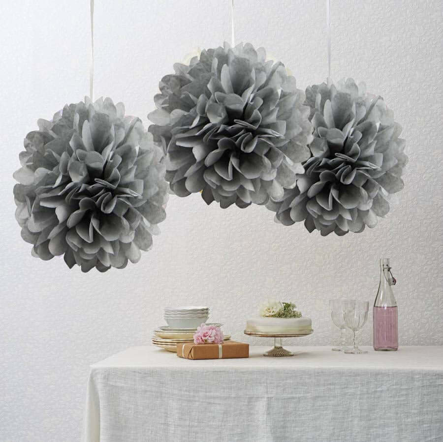 6 Pack Silver Tissue Paper Pom Poms Flower Balls, Ceiling Wall Hanging Decorations 10