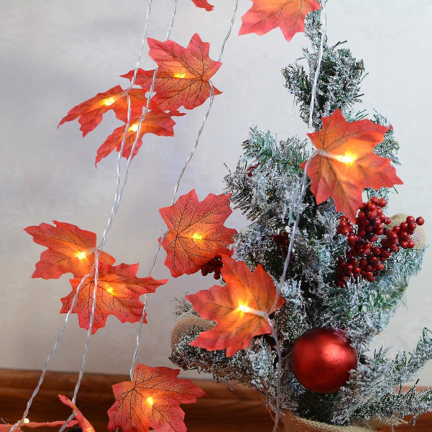 Maple Leaves Fall Decoration Lights 3m 20 Led Artificial Autumn Fall Garland String Lights Fairy Lig