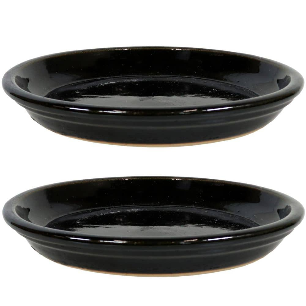 Sunnydaze 2 Sunnydaze 9 in. Obsidian Ceramic Planter Saucers AP-501