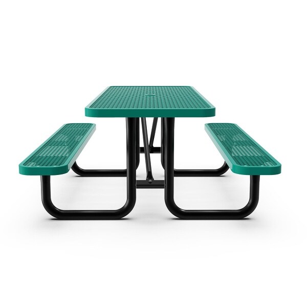 Commercial Grade Expanded Mesh Metal Outdoor Picnic Table with Anchors