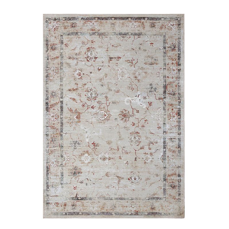 SUPERIOR Swan Distressed Traditional Floral Scroll Washable Rug