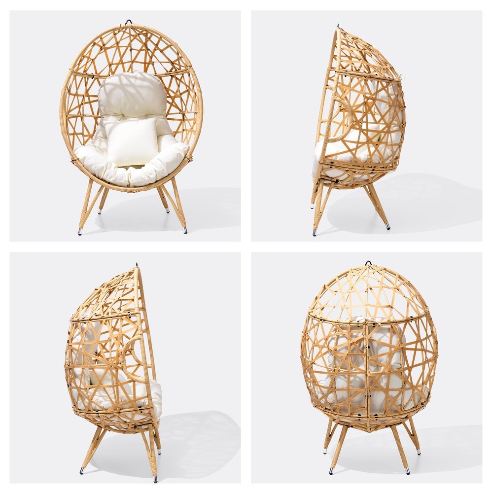 Patio Wicker Basket Egg Chair with Cushion