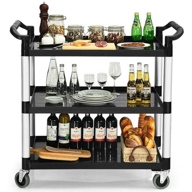 3 Shelf Utility Service Cart Aluminum Frame 490lbs Capacity with Casters   48.5\