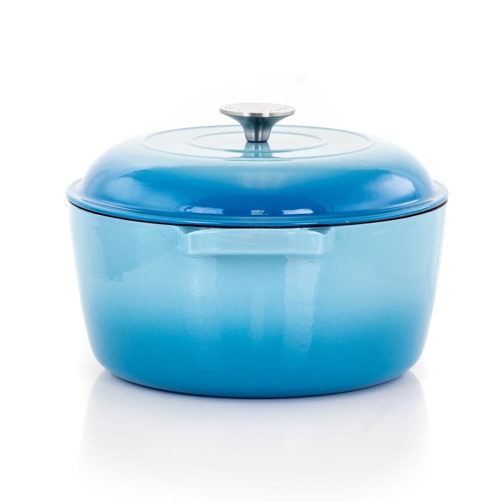 MegaChef 5 Qt Cast Iron Casserole Dish w/ Ombre Enameled Coating