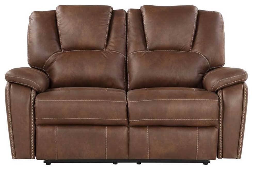 Bowery Hill Transitional Brown Faux Leather Manual Reclining Loveseat   Contemporary   Loveseats   by Homesquare  Houzz