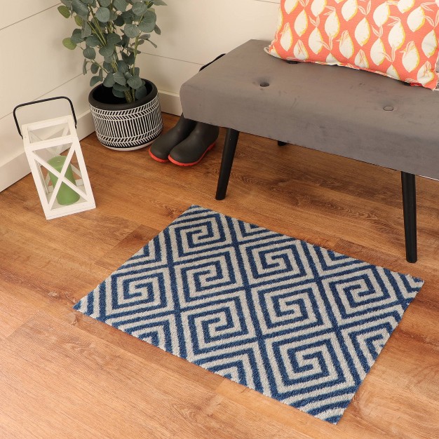 2 x27 x3 x27 Colorstar Greek Grid Door Mat Navy Blue Bungalow Flooring