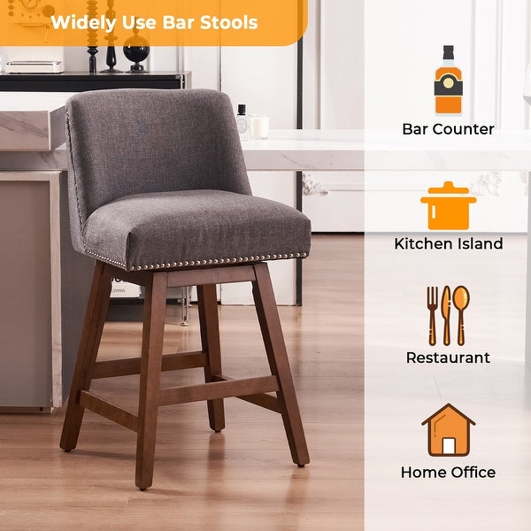 Faux Linen Swivel Bar Stools Set of 2， High Back Bar Height