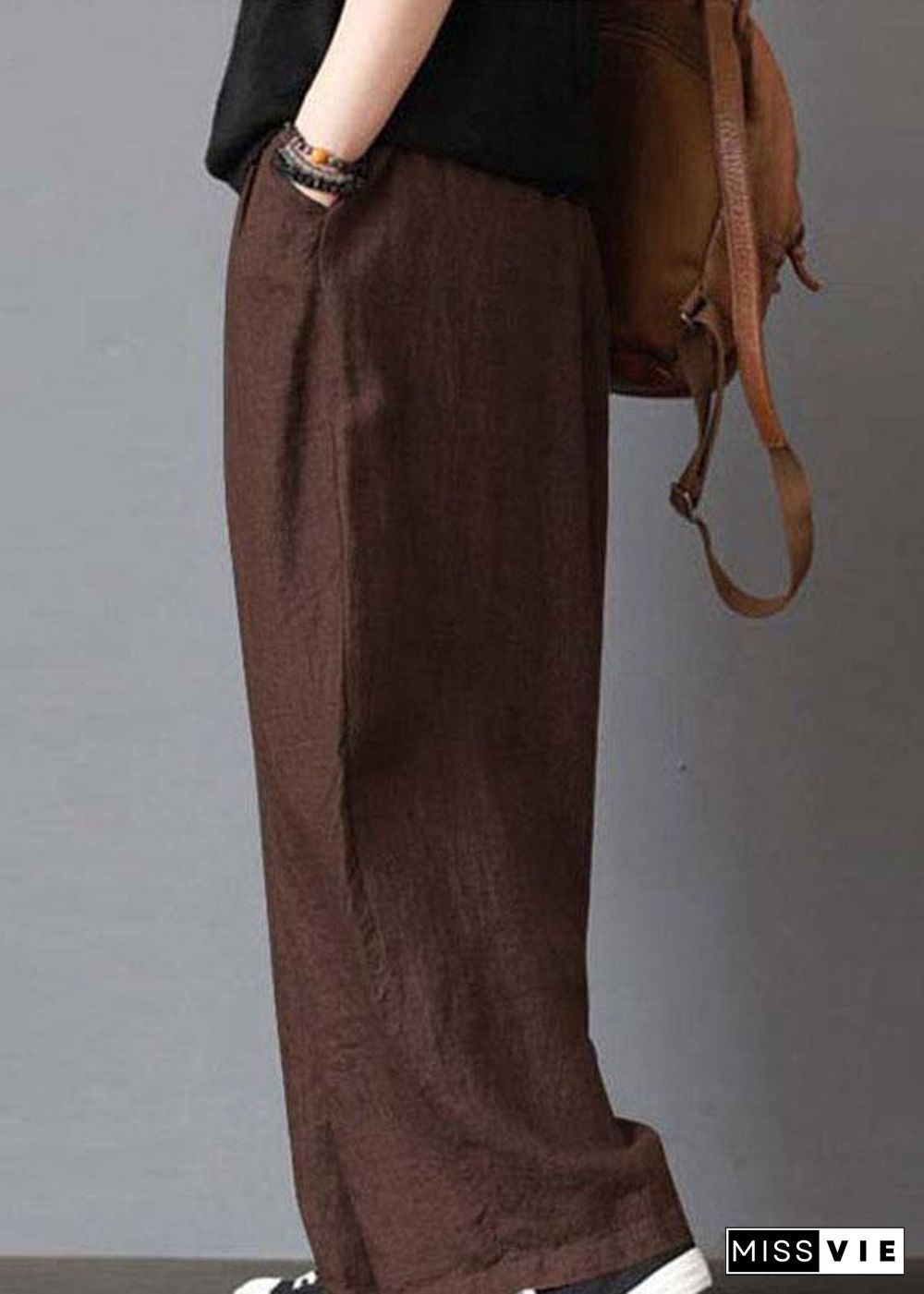 Women High Elastic Waist Loose Solid Wide Leg Pants