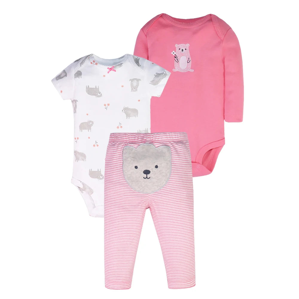 3PCS Baby Bodysuits+Pants Cotton Newborn Baby Boy Clothes Summer Cartton Baby Girl Clothing Sets 0-24 moth bebe Jumpsuit