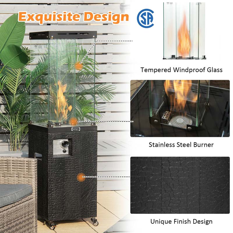 41000 BTU Propane Patio Heater with Lockable Wheels, Tempered Glass Tube, Waterproof Cover