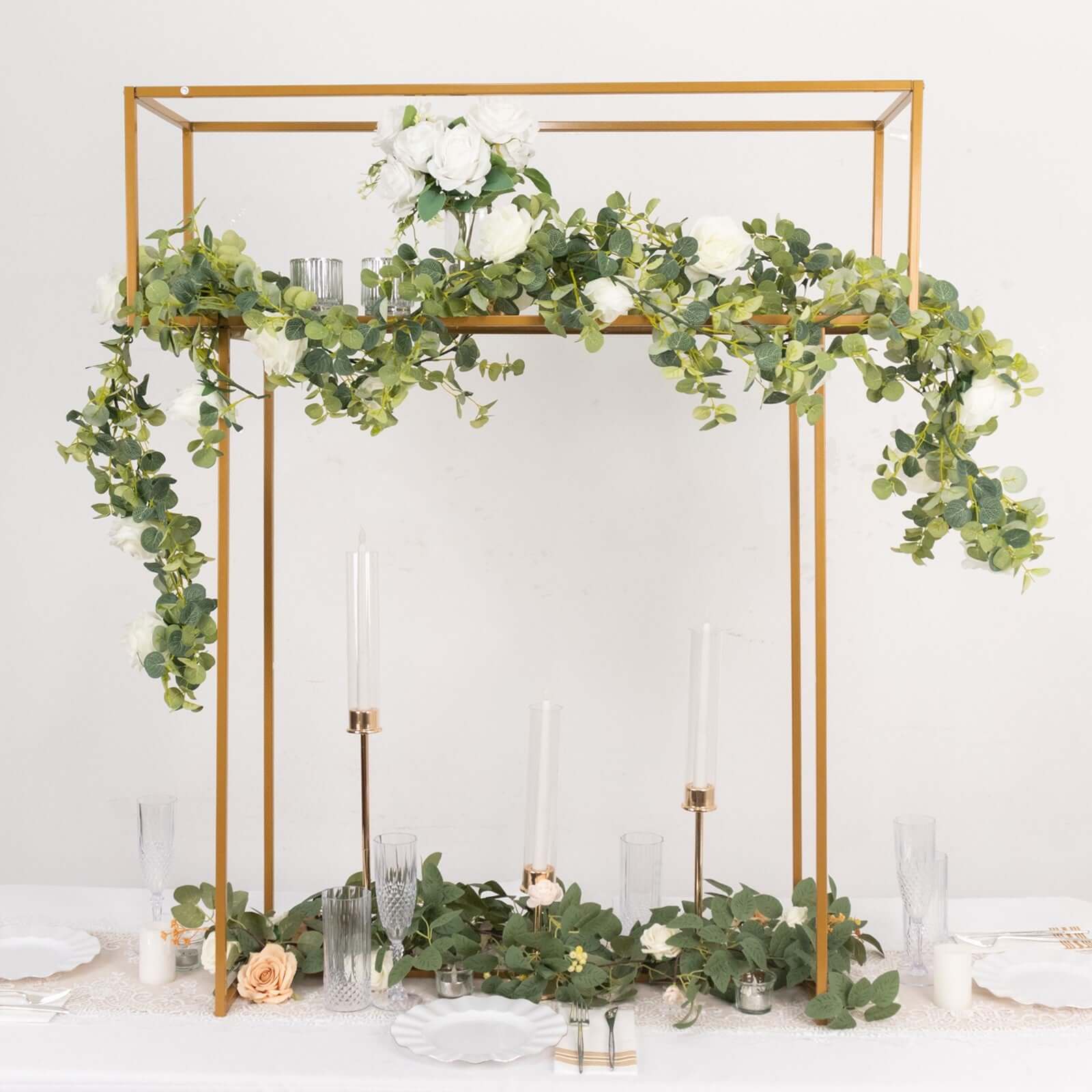 Gold Heavy Duty Metal Rectangular Centerpiece Stand, Tall Floral Arrangement Tabletop Display Rack 48