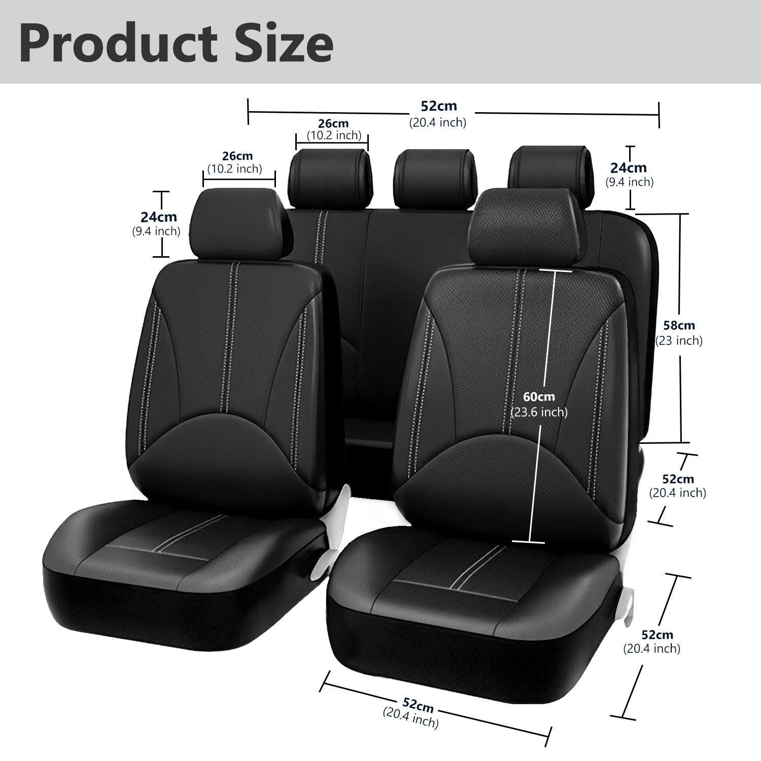 Oture Auto Car Seat Cover PU Leather Protector Front Rear Bench Seat Covers for Cars Trucks SUV