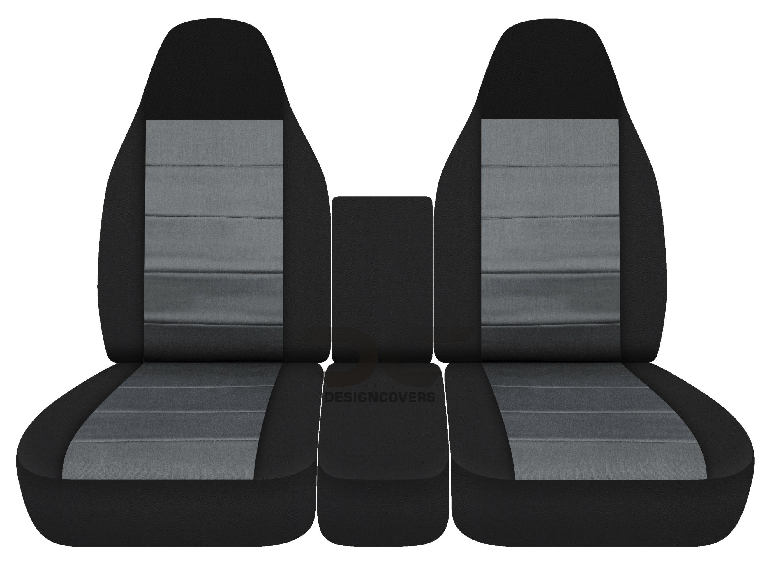 T336-Designcovers Compatible with 1994-2002 (2nd Gen) Dodge Ram Two-Tone Truck Seat Covers (Front 40/20/40 Split Bench) w Integrated Seat belt and Console Cover: Black and Charcoal - Front Set