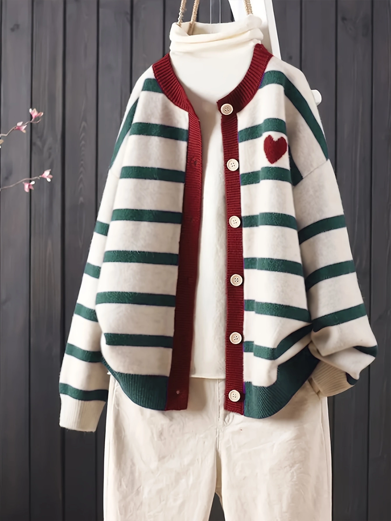 Chic Plus Size Striped Knit Cardigan for Women - Casual Open Front, Long Sleeve with Pockets, Perfect for Fall/Winter