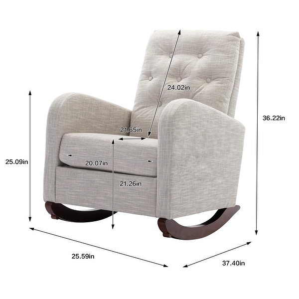 High Back Rocking Chair Nursery Chair .Comfortable Rocker Fabric Padded Seat .Modern High Back Armchair