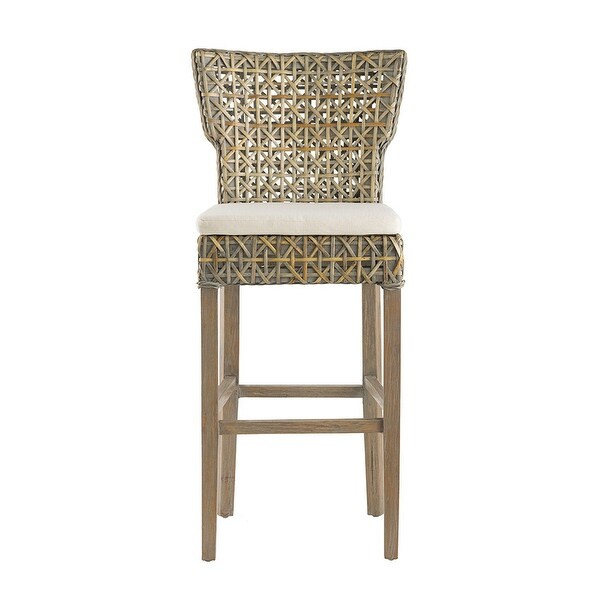 30 Inch Bar Chair， Wood Frame， Armless， Rattan Woven Seat， Classic， Gray