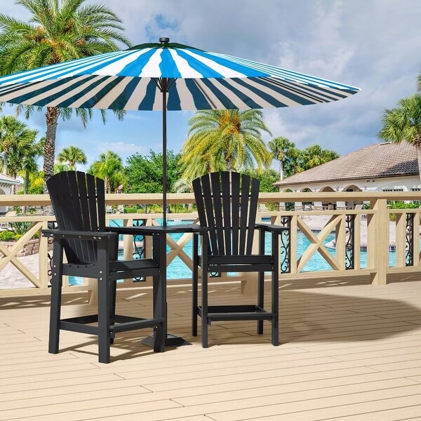 Beach Balcony Chair Barstool with Removable Table，WoodLike HDPE Backyard Garden Dining Chairs，Adirondack Arm Chairs Set of 2，