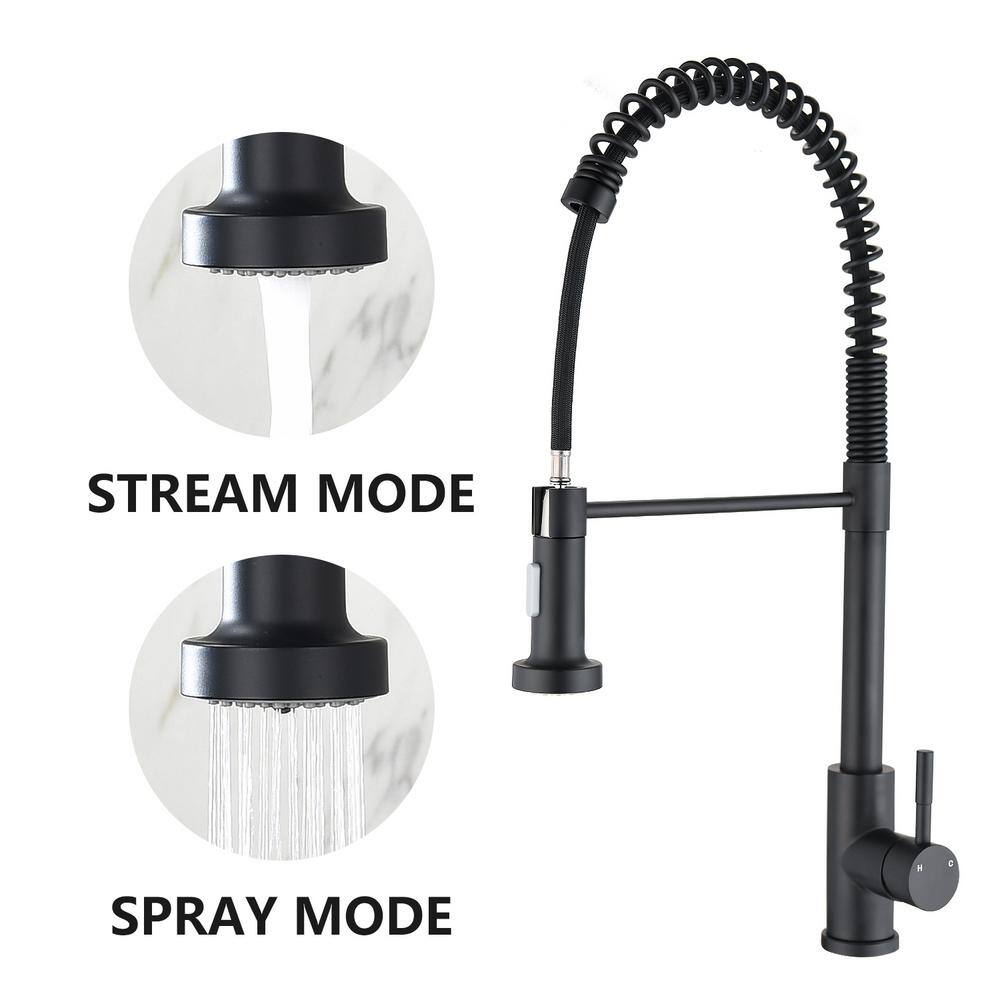 YASINU Single-Handle Deck Mount Pull Down Sprayer Kitchen Faucet with Deckplate Included in Stainless Steel Matte Black YNAB432-MB