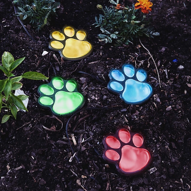 Paw Print Solar Outdoor Lights Solar Lights Outdoor Waterproof Dog Paw Lights(Set of 4) Cat Puppy Animal Garden Lights Path Paw Lamp Walkway Lighting for PatioYardAny Pet Lover