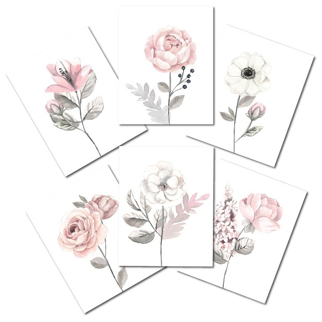 Lambs amp Ivy Watercolor Floral Unframed Nursery Child Wall Art 6pc Pink gray