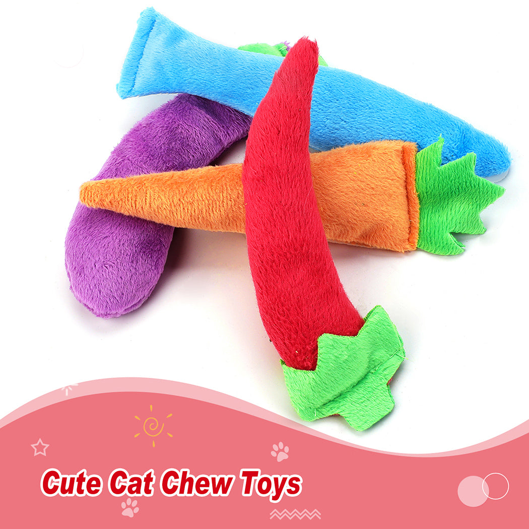 4PCS Cat Toy Carrot Eggplant Pepper Catnip Toy Cat Chew Toy Pet Biting Toy