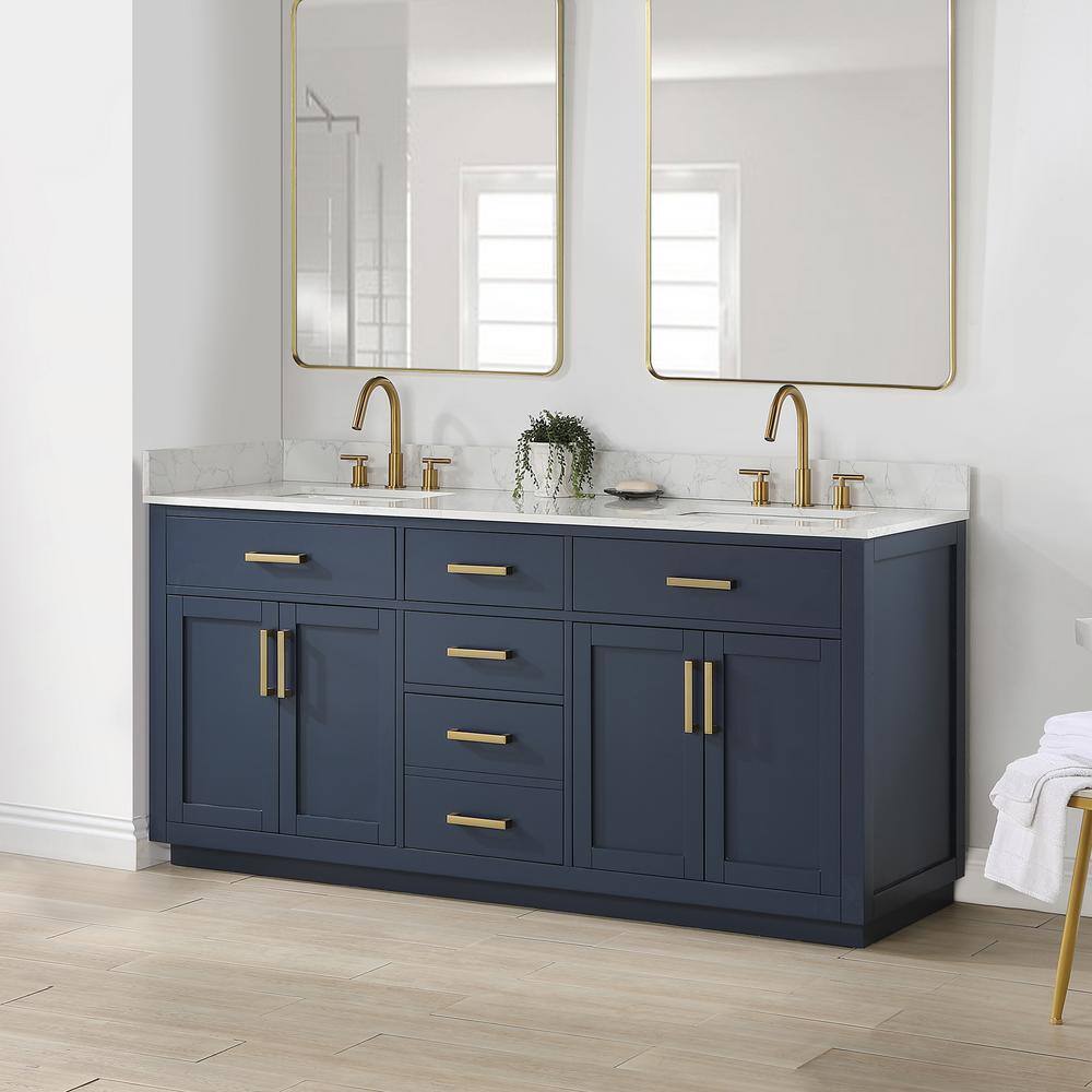 Altair Gavino 72 in. W x 22 in. D x 34 in. H Bath Vanity in Royal Blue with Grain White Composite Stone Top 557072-RB-GW-NM