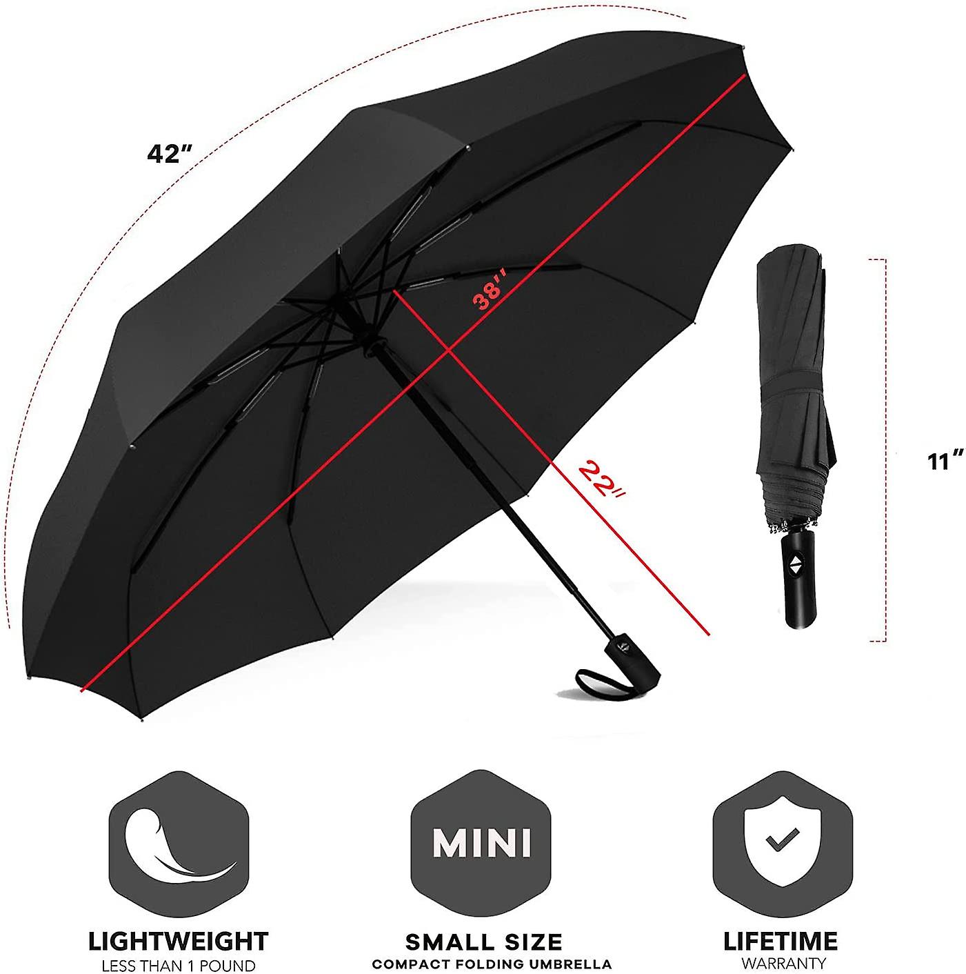 Liangnv 2 Packs Windproof Travel Compact Umbrella， 8-ribs Anti-uv Waterproof Folding Umbrella With Telfon Coating-one Button For Auto Open And Close.