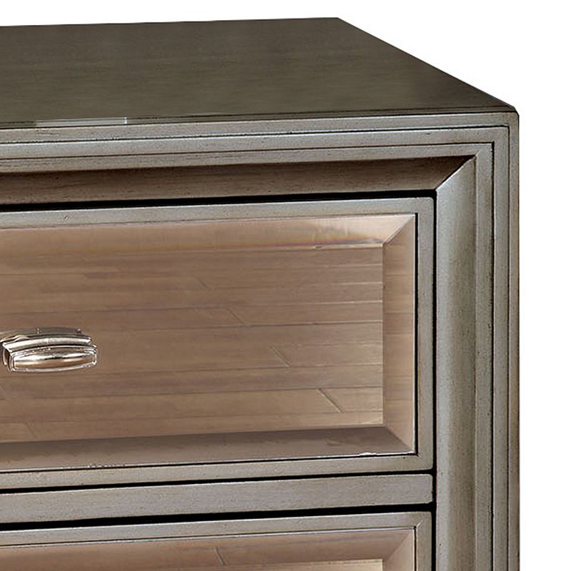 Contemporary Solid Wood Night Stand With Drawers， Silver